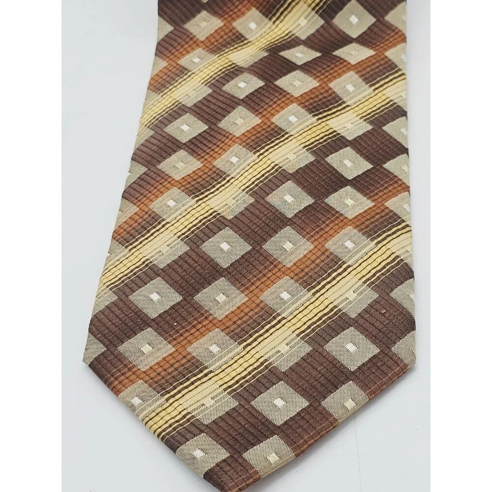 Hermoso New York Silk Necktie Art Deco Gold Brown Diamonds Foulard Striped